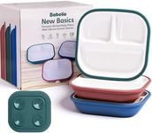 Babelio 8'' Toddler Porcelain Plates with Silicone Suction Sleeves, Lead & BPA Free, Divided, Microwave & Dishwasher Safe, Stay Put, Suitable for Kids, 3 Pack