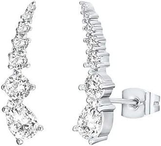 PAVOI 14K Gold Plated Cubic Zirconia Ear Crawler Earrings - Faux Diamond Arrow Ear Climber Fashion Earrings in Rose Gold, White Gold and Yellow Gold, White Gold Plated, Cubic Zirconia