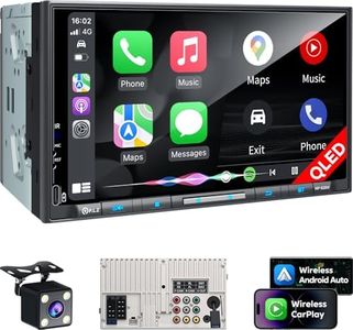 PLZ 7" Wireless Double Din Car Stereo Apple Carplay Radio QLED Screen for Car, Android Auto, Bluetooth 5.3, Fast Charger, 1080P Backup Camera, 4.2 Channel Outputs 240W, 2 Subwoofer