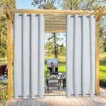 NICETOWN Waterproof Outdoor Curtain Panel for Patio - Water Resistant Blackout Drapes Thermal Insulated Sun Block Windproof Curtains (Greyish White, 52W x 84L, 1 Panel)