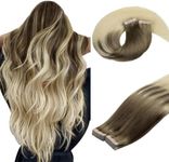 DOORES Human Hair Extensions Tape in, Ombre Ash Brown to Platinum Blonde 26 Inch 40pcs 120g, Tape in Hair Extensions Natural Hair Straight Hair Skin Weft