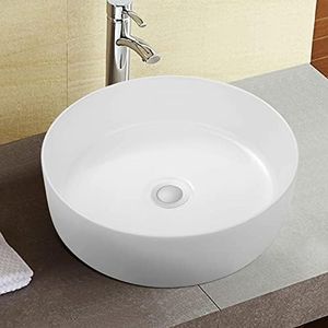 35x35cm Round Ceramic Basin Vanity Sink Modern Bathroom Sink Bowl for Vanity, Above Counter or Hand Wash High Gloss White Ceramic Basin