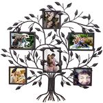 Adeco PF0571 Family Tree Metal Wall Hanging Decorative Collage Picture Frame Photo Frame 6 Openings 10 x 15 cm 10 x 10 cm Black with Antique Finish