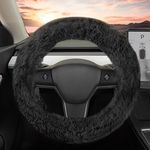 Carbella Aspen Black Fuzzy Steering Wheel Cover for Women – Cute and Stylish Fluffy Fur Steering Wheel Cover for Cars Trucks Vans SUVs, Universal Fit for Wheel Sizes 14.5 to 15.5 inches