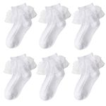 Jupsk Girls Frilly Socks Ankle School Socks Kids White Ballet Ruffle Lace Socks Baby Children's Dance Cotton Socks 1-3 Years 6 Pairs Multipack