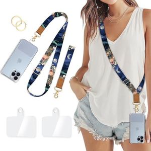 Piefly Phone Lanyard Crossbody Wrist Strap, Moon Mountain Flower Night Cell Phone Lanyards for Around the Neck Wristlet Shoulder, Adjustable Strap for Car Key Keychain Wallet Case ID Badge