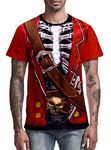 COSAVOROCK Men's Skeleton Pirate Costume T-Shirts Red XL