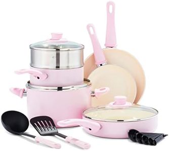GreenLife Soft Grip Ceramic Nonstick Pink Cookware Pots and Pans Set, 12 Piece