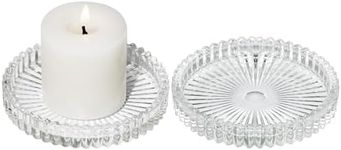 Vixdonos 3.8 Inch Glass Pillar Candle Holder Set Pack 2 Gear Round Plate Serrated Candle Stand for Table Centerpieces,Party, Wedding and Home Decor