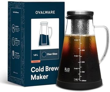 Ovalware Airtight Cold Brew Iced Coffee Maker and Tea Infuser with Spout - 1.0L / 1010ml RJ3 Brewing Glass Carafe with Removable Stainless Steel Filter