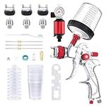 GATTLELIC HVLP Spray Gun with Air Compressor Regulator 10pcs 600cc Mixing Cup and Lids, Air Spray Paint Gun with 1.4/1.7/2mm Nozzles, Automotive Paint Sprayer for Car, House Painting, Furniture