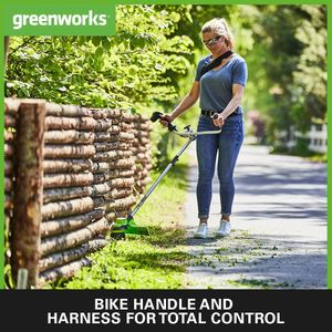 Greenworks 48V Cordless Brushcutter & Grass Trimmer – 38cm, Bike Handle, 2x24V Batteries