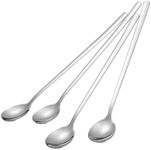 Briout 9 Inches Long Handle Spoon, 4 Pieces Iced Coffee Spoons, Ice Cream Tea Spoons, Premium 18/8 Stainless Steel Cocktail Stirring Spoons for Mixing Milkshake Cold Drink