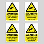 4 Pack of 100 mm x 65 CCTV Camera Security Self Adhesive REVERSE Window Sticker Signs - The image goes against glass so it can be seen from outside