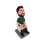 mydedor Custom Bobble-Heads Figurine Customized Doll, Green Shirt Man Sitting On Toilet Custom Bobble Head, Bobble Head Figures Handmade Personalized Sculpture Gift for Man