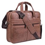 seyfocnia Men's Business Travel Briefcase Leather Handmade Messenger Bags Laptop Bag 15.6 17.3 inch, Brown-17.3inch, Large, Classic