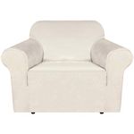 H.VERSAILTEX Stretch Velvet Armchair Cover Couch Covers 1 Cushion Chair Slipcover for Living Room Furniture Cover Crafted from Thick Comfy Rich Velour (Chair 31"-49", Ivory)