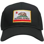 California Republic Embroidered Iron On Patch Gold Border Snapback Baseball Cap - Black