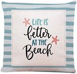 Ofocam Life is Better at The Beach Throw Pillow Cover Square Decorative Throw Pillow Cushion Case for Home Couch Living Room Bed Sofa Car 18 x 18 Inches Pillowcase