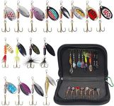 Fishing Lures Bass Spinnerbait Kit, 16pcs Hard Metal Inline Spinner Baits Kit Upgraded Fishing Spoon Trout Lures Set with Portable Carry Bag, Popular Gifts for Fishermen