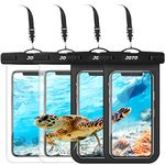 JOTO [4 Pack Waterproof Phone Pouch Case Underwater Dry Bag for Beach Swimming Pool, for iPhone 14 Plus Pro Max, iPhone 13 12 Pro Max, 11 Xs Max XR X 8 7 6S Plus, Galaxy S22 S22+ S21 FE -Black/Clear