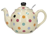 London Pottery Farmhouse Polka Dot Teapot with Infuser, Ceramic, Ivory/Multispot, 600 ml