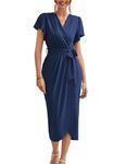 GRACE KARIN Women’s Navy Blue Dress Valentine’s Day Dress for Women UK Formal Wrap V Neck Short Sleeve Summer Maxi Dress L Size 16