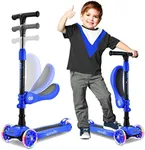 Serenelife 3 Wheeled Scooter for Kids - 2-in-1 Sit/Stand Child Toddlers Toy Kick Scooters w/ Flip-Out Seat, Adjustable Height, Wide Deck, Flashing Wheel Lights, Great for Outdoor Fun - SLKS47 (Blue)