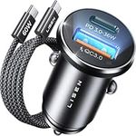 LISEN Car Charger Adapter USB C 54W 12V USB Socket [USBC 36W+QC18W] 60W USB C Cable PD3.0 iPhone 17 Car Phone Charger Cigarette Lighter USB Charger for iPhone 17 Pro Max Samsung S25 Car Accessories