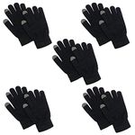 CRUMPLED Winter Warm TouchScreen Gloves Men Women Black Protective for Cycling Bike Riding Gym Motorcycle - Free-size boys girls (5 PAIRS)