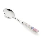 MGeezz Stainless Steel Spoons Set Kitchen Cutlery Dinner Table Spoon Round Edge with Ceramic Handle (Floral Small Spoon, 1pcs)