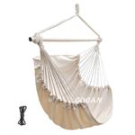 GOCAN Hammock Chair Large Hammock Swing, 110 x 150 cm Load 150 kg, Cotton Hammock Chair Metal Spread Bar Wide Seat Swing Chair (Beige)