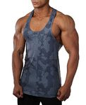 XARAZA Men's Muscle Stringer Tank Tops Athletic Workout Gym Fitness Vest T-Shirts (US-L, Grayish Blue)