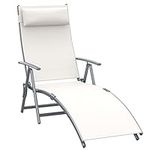 Outsunny Heavy-Duty Adjustable Folding Reclining Chair Outdoor Sun Lounger Patio Chaise Lounge Garden Beach Gravity Lounge with Pillow, 7 Adjustable Backrest Positions, Cream