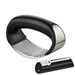 Garlic Press Stainless Steel +Garlic Peeler + Cleaning Brush, Garlic Mincer Crusher Chopper, Easy Grip, Easy to Use & Clean