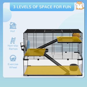 PawHut 3-Tier Glass Hamster Cage – Spacious Small Pet Habitat