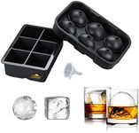 SUNSET Silicone Ice Cube Trays – Set of 2 Large Ice Cube Molds + Funnel | Square Ice Tray & Sphere Ice Ball Maker for freezer | Reusable BPA Free Ice Moulds for Whiskey, Cocktails & more) | AUS Seller