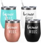 Qtencas Coworker Gifts, 4 Pack because WORK Stainless Steel Wine Tumbler, Christmas Gifts for Coworkers Office Staff Employees, Funny Office Gifts for Coworkers, Boss Day Gifts(12oz, Mix Color)