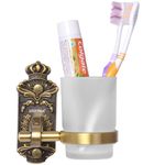 Plantex Antique Aluminium Tumbler Holder/Matt Glass Tooth Brush Stand/Bathroom Accessories (Brass-Antique Finish)