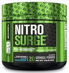 NITROSURGE Pre Workout Supplement - Endless Energy, Instant Strength Gains, Clear Focus, Intense Pumps - Nitric Oxide Booster & Preworkout Powder with Beta Alanine - 20 Servings, Blue Raspberry