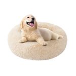 Eterish Anxiety Donut Dog Bed Small, Calming Dog Beds for Anxiety 23 inches, Fluffy Round Dog Cat Pet Puppy Bed with Raised Rim, Machine Washable, Light Yellow