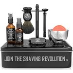 Viking Revolution - Luxury Shaving Kit for Men - Safety Razor, Stand, Bowl, After-Shave Balm, Pre-Shave Oil & Badger Brush - Gifts For Men