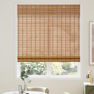 AGESISI Bamboo Roman Shades with Valance Cover, Cordless Bamboo Blinds for Indoor Windows, Light Filtering, UV Protection, 24" W x 64" H, Carbonized