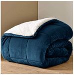 VICEROY BEDDING SHERPA FLEECE Heavy Weighted Blankets for Adults - Double Sided - Plush Velvet Front with Super Soft Warm Sherpa Reverse (Navy, Single Size - 102cm x155cm - 5.7kg (12.5lb)