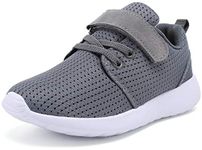 TOEDNNQI Boys Girls Sneakers Kids Lightweight Breathable Strap Athletic Running Shoes for Toddler/Little Kid/Big Kid Grey Size 9