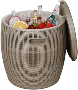 ROJIK Resin Ice Bucket with 36L Capacity, Rattan Design & Drain Plug – UV-Protected, Weatherproof Outdoor Cooler for Parties, Static Load 50Kgs (Grey)
