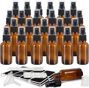 BELLE VOUS Flacon Spray Vide en Verre Ambré (Lot de 24) 30 ml - Avec Brosse de Nettoyage, Entonnoir, Étiquettes & Stylo - Kit Voyage Flacons Remplissable à Brume Fine pour Huiles et Aromathérapie