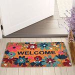 MATS AVENUE DOOR MATS AT YOUR DOOR STEP Coir Mat Rubber Backed Printed Flower and Leaf Welcome Theme for Main Entrances, 45 X70cm, Large Size, Set of 1, Multicolour, Rectangular