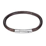PROSTEEL Leather Braided Bracelet for Men 18CM Stainless Steel Bracelets Braided Rope Chain Brown