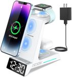 4 in 1 Wireless Charger with Alarm Clock,Wireless Charging Station for Multiple Devices,Charging Stand Dock for iPhone 15 14 13 12 11 Pro Max Series/Samsung Phone,Apple Watch, AirPods Pro/3/2